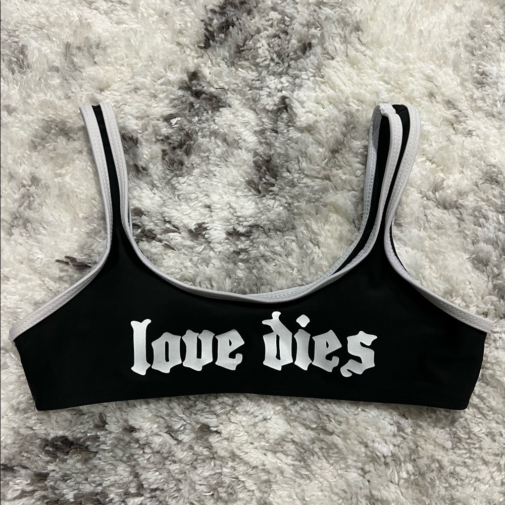 LOVE DIES Black and White Bikini Top